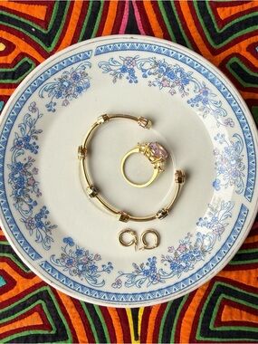 Blue Floral Ceramic Plate Jewelry Ring Dish Trinket Holder Vanity Decor